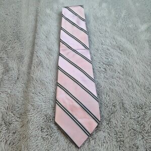 Bugatti Mens Neck Tie Pink Silver Black 100% Silk Repp 3.75" X 58" Gold Bar Logo